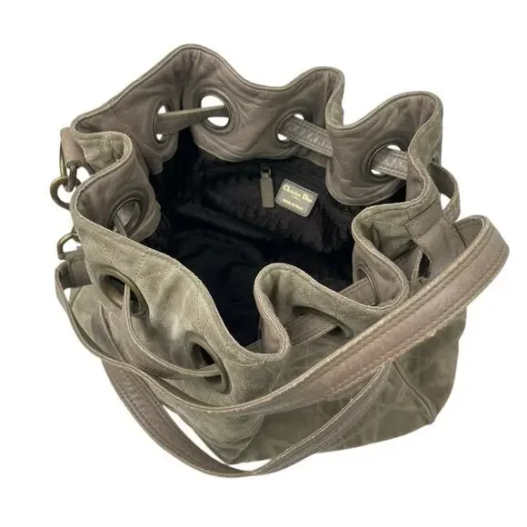 Christian Dior Cannage D Charm Gray Drawstring Shoulder Bucket Bag Handbag OS - Picture 4 of 16